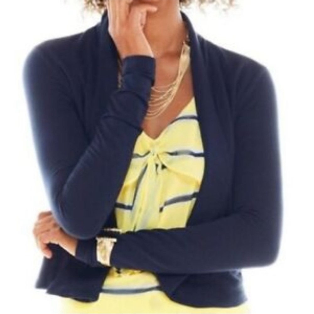 CAbi Easy Topper Modal Cotton Blazer with Pockets Open Front Cardigan XS Navy
